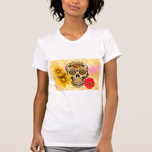 Dag van de dode bloemen schedel t-shirt (Voorkant)
