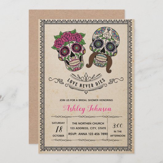 Dag van de dode bruiddoucheuitnodiging kaart (Voorkant / Achterkant)