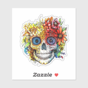 Dag van de Dode Catrina Calavera met bloemen Sticker