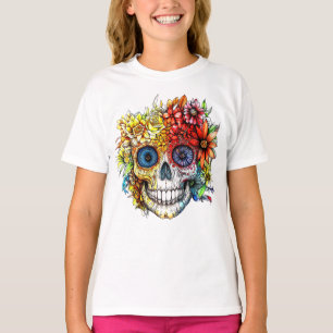 Dag van de Dode Catrina Calavera met bloemen T-shirt