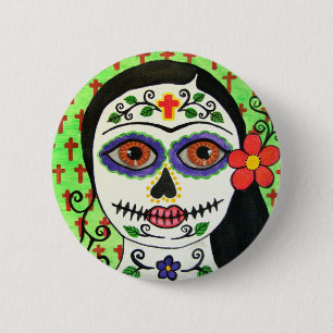 Dag van de dode catrina knop ronde button 5,7 cm