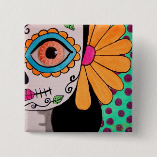 Dag van de dode catrina knop vierkante button 5,1 cm