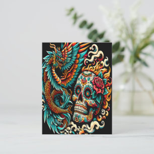 Dag van de dode draak en schedel briefkaart