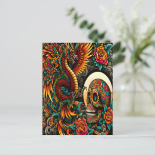 Dag van de dode draak en schedel briefkaart