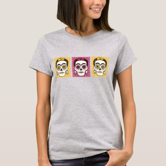 Dag van de dode Frida Kahlo Sugar Skulls T-Shirt (Voorkant)