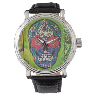 Dag van de dode funky Blue en Green Sugar Skull Horloge
