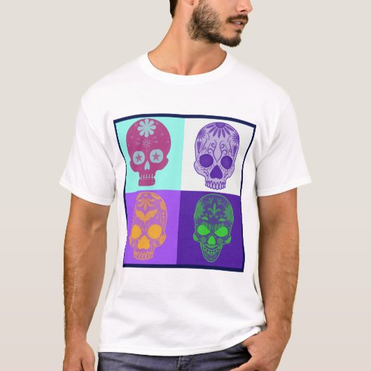 Dag van de dode funky schedels t-shirt (Voorkant)
