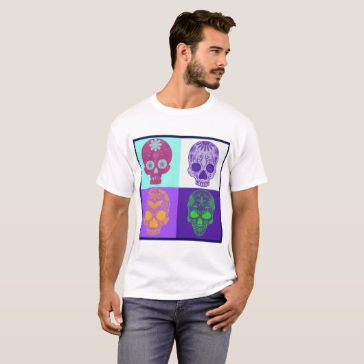 Dag van de dode funky schedels t-shirt (Voorkant volledig)