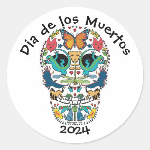Dag van de Dode Geest Dierlijke Suiker Schedel Sti Ronde Sticker
