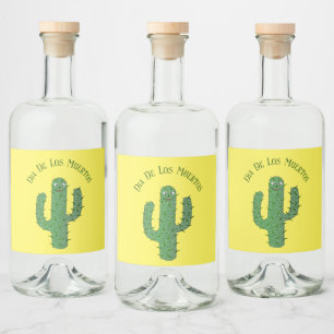 Dag van de Dode Gelukkige Cactus Custom Likeurfles Etiket