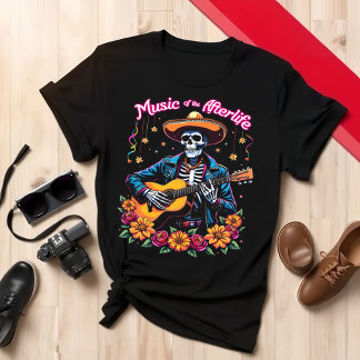 Dag van de dode gitaarmuziek van het hiernamaals t-shirt