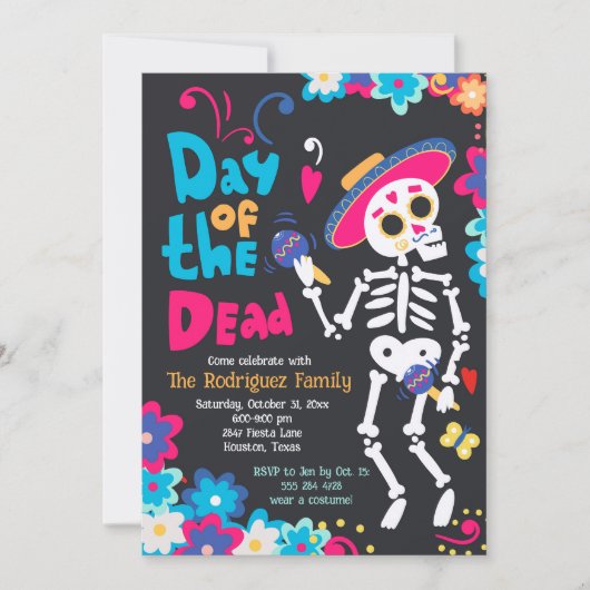 Dag van de Dode Halloween Party Uitnodiging (Voorkant)