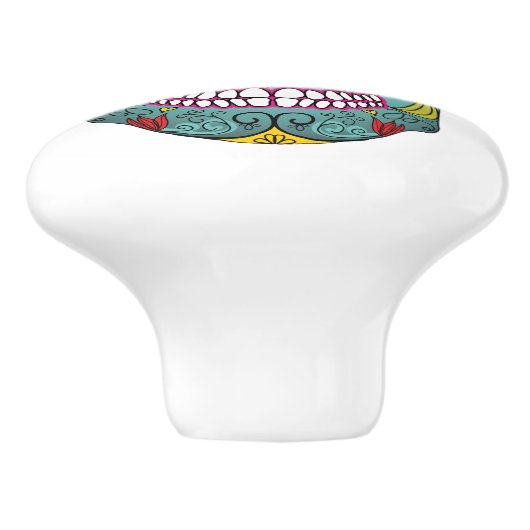 Dag van de dode, heldere schedel keramische knop (Zijkant)
