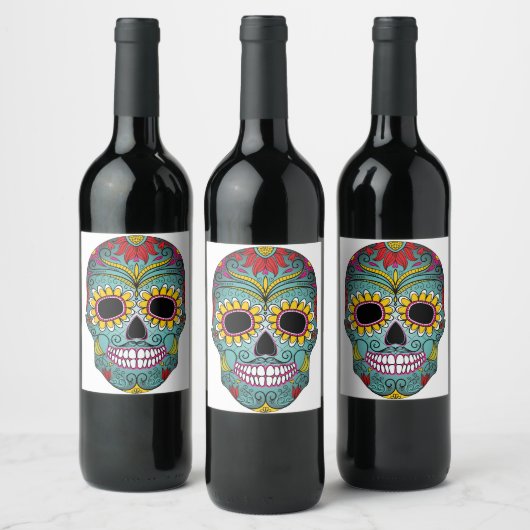 Dag van de dode, heldere schedel wijn etiket (Flessen)