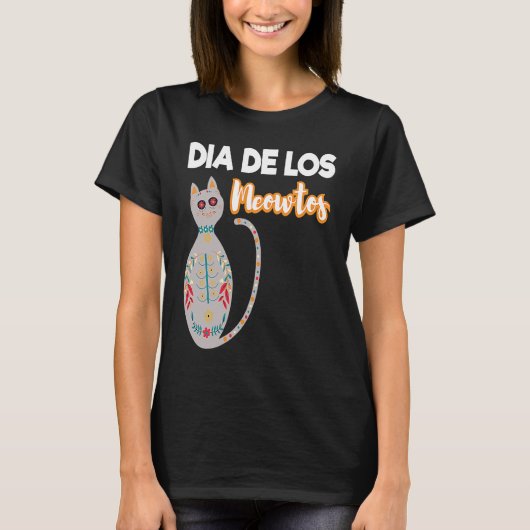 Dag van de Dode Kat Dia de los Meowtos Kat T-shirt (Voorkant)
