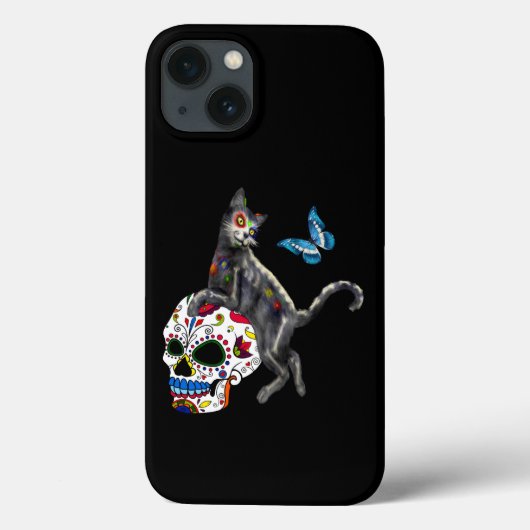 Dag van de dode kattensuikerschedel en vlinder Case-Mate iPhone case (Achterkant)