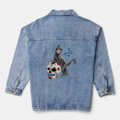 Dag van de dode kattensuikerschedel en vlinder denim jacket (Achterkant)