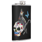 Dag van de dode kattensuikerschedel en vlinder heupfles (Rechts)