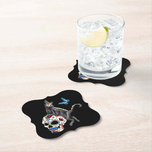 Dag van de dode kattensuikerschedel en vlinder kartonnen onderzetters (Insitu)