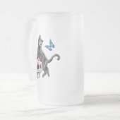 Dag van de dode kattensuikerschedel en vlinder matglas bierpul (Voorkant links)