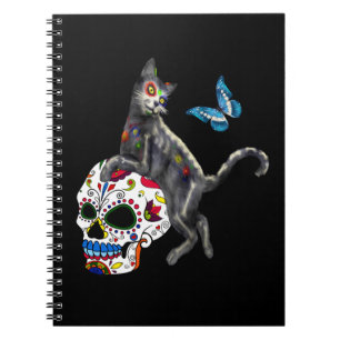 Dag van de dode kattensuikerschedel en vlinder notitieboek