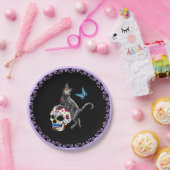Dag van de dode kattensuikerschedel en vlinder papieren bordje (Feest)