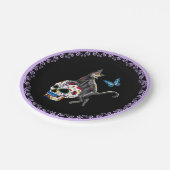 Dag van de dode kattensuikerschedel en vlinder papieren bordje (Gekanteld)