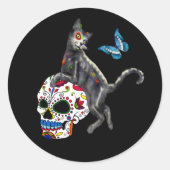 Dag van de dode kattensuikerschedel en vlinder ronde sticker (Voorkant)