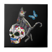 Dag van de dode kattensuikerschedel en vlinder tegeltje (Voorkant)