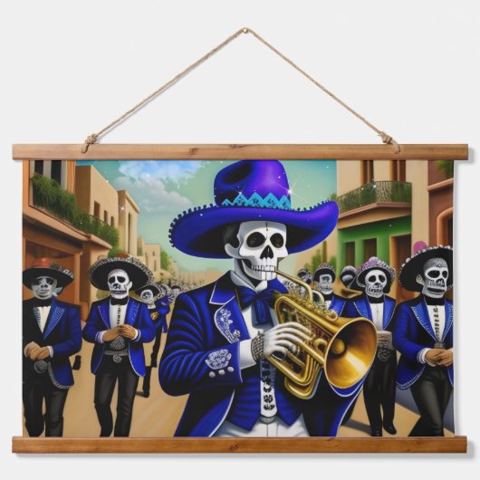 Dag van de dode Mariachi Art Tapestry Hangend Wandkleed (Voorkant)
