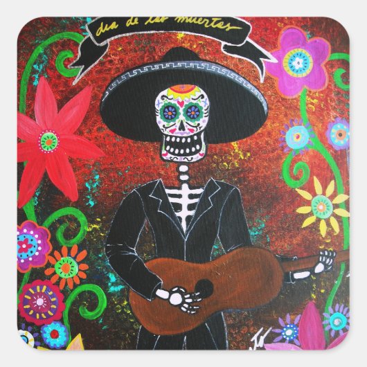 Dag van de Dode Mariachi Vierkante Sticker (Voorkant)