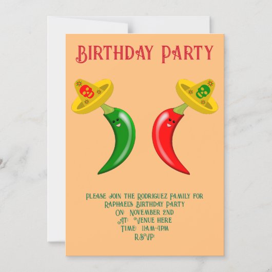 Dag van de Dode Mexicaanse Chilis Custom Verjaarda Magnetische Uitnodiging (Voorkant)