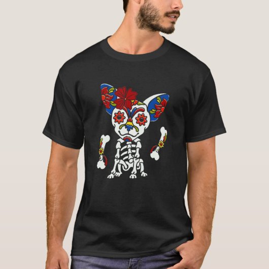 Dag van de dode Mexicaanse suikerschedel Chihuahua T-shirt (Voorkant)