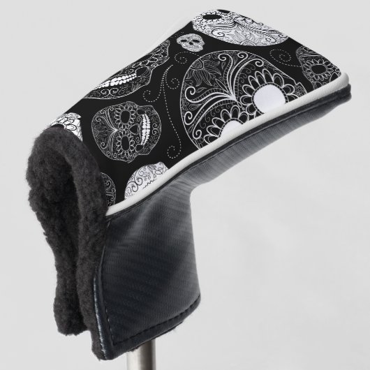 Dag van de dode mozaïekkunst zwart-wit golfheadcover (3/4 voorkant)