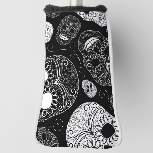 Dag van de dode mozaïekkunst zwart-wit golfheadcover (Draai 90)