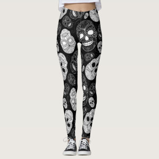 Dag van de dode mozaïekkunst zwart-wit leggings