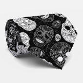 Dag van de dode mozaïekkunst zwart-wit stropdas (Opgerold)