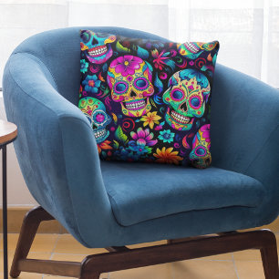 Dag van de Dode Neon Sugar Skulls Kussen