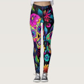 Dag van de Dode Neon Sugar Skulls Leggings (Voorkant)