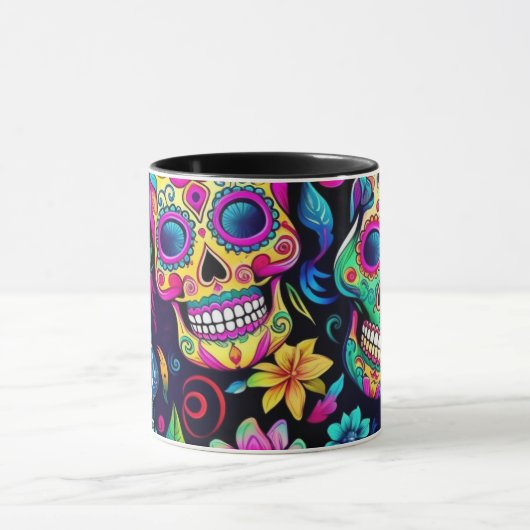 Dag van de Dode Neon Sugar Skulls Mok (Midden)