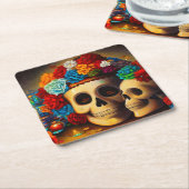 Dag van de Dode Offrendas 2 Vierkante Kartonnen Onderzetter (Schuin)