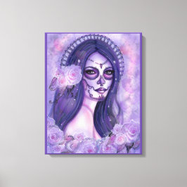 Dag van de dode paarse rozen en vlinders Renee Canvas Afdruk