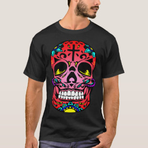 Dag van de Dode Rode Gezicht Kruis Suiker Schedel T-shirt
