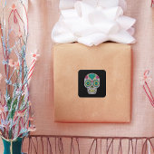 Dag van de dode Rozen en Kristalschedel op zwart Vierkante Sticker