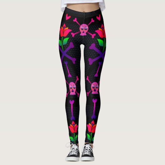 Dag van de Dode Schedel en Botten Leggings (Voorkant)