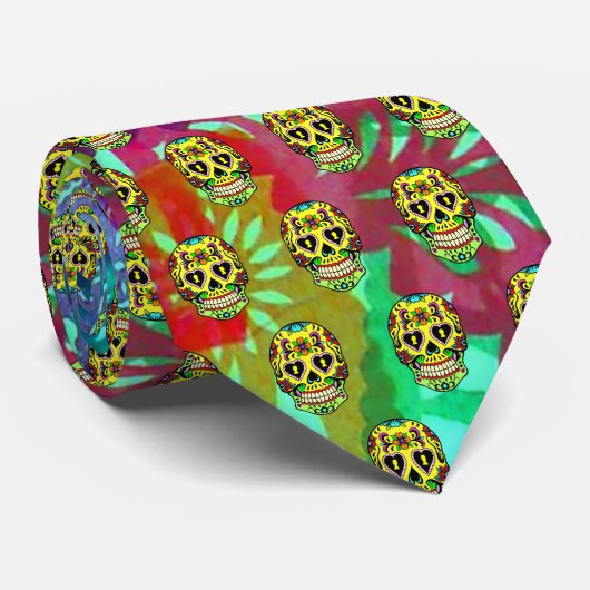 Dag van de dode schedel - Gele Stropdas van de sch (Opgerold)