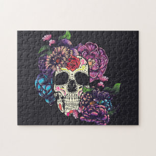 Dag van de dode schedel met bloemen legpuzzel