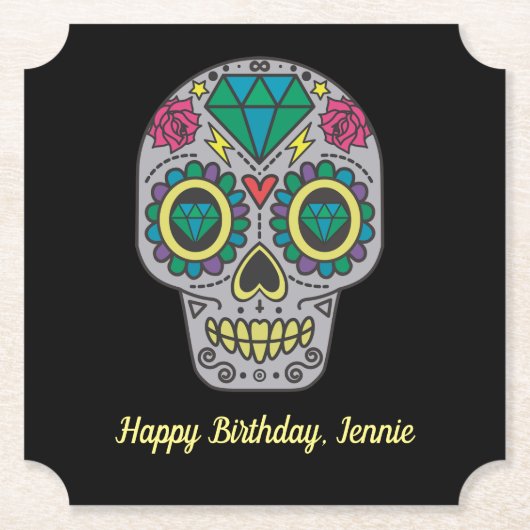 Dag van de dode schedel met Roos en kristal Kartonnen Onderzetters (Voorkant)