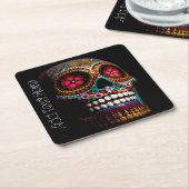 Dag van de dode schedel vierkante kartonnen onderzetter (Schuin)