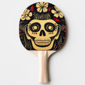 Dag van de Dode Schedel Woodcut (1) Tafeltennisbatje (Achterkant)